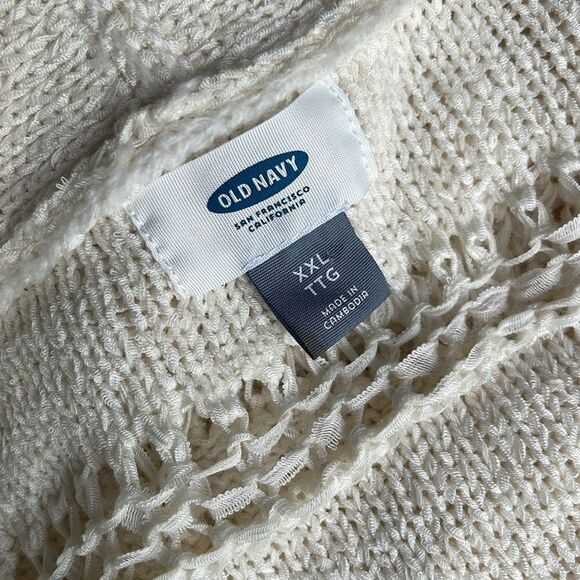 Old Navy Sweater XXLarge Ivory Pointelle Loose Knit Open Cardigan Kimono - Picture 3 of 4